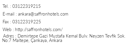 Saffron Otel Ankara telefon numaralar, faks, e-mail, posta adresi ve iletiim bilgileri